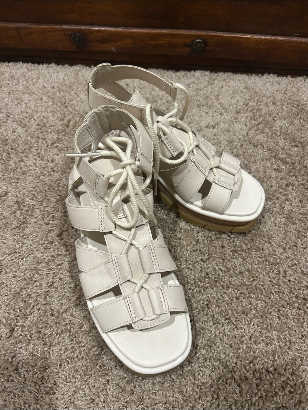 Womens Sorel Cream Gladiator Lace-Up Sandals